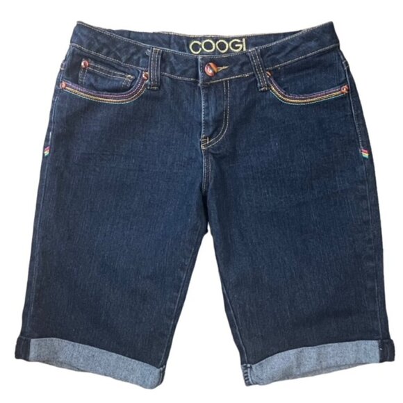 COOGI Jeweled Cuffed Hem Bermuda Jean Shorts - Size 7/8 (Juniors) - Picture 2 of 7